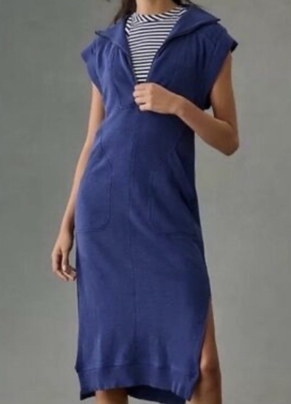 Daily Practice By Anthropologie Sleeveless Navy Half-Zip Sweatshirt Dress Size M